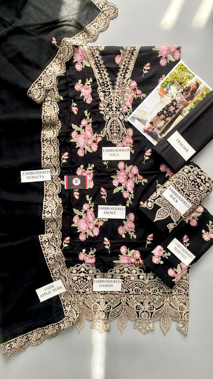 ZAINAB CHOTTANI | BLACK WALTZ ROSE |3PEC UNSTICHED