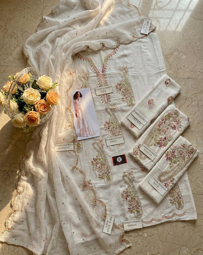 ZARA SHAH JAHAN | IVORY BLOSSOM WHITE |3Pec unstiched