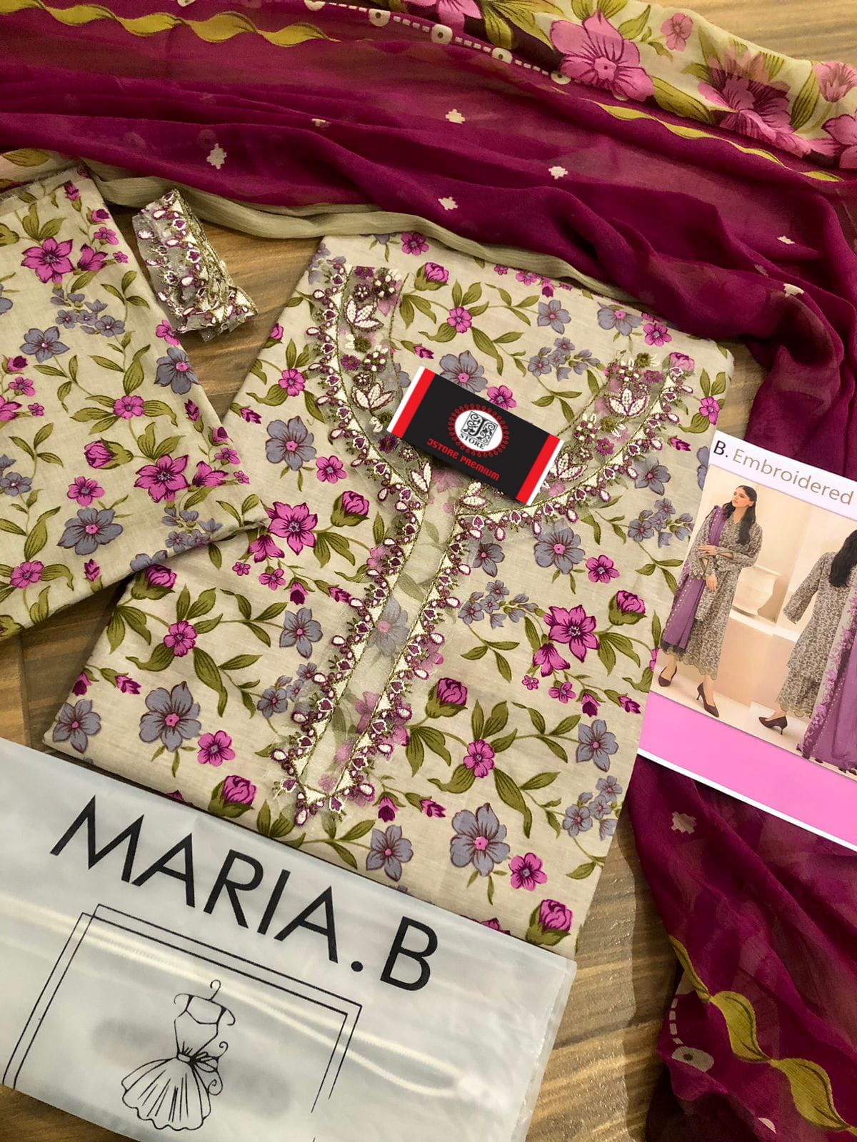 MARIAB EXCLUSIVE MPRINT LAWN WITH CHIFFON DUPATTA |3PIECE UNSTICHED