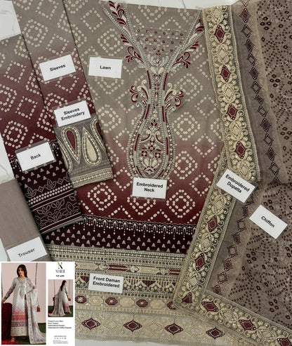 NUREH LAWN WITH CHIFFON DUPATTA |3PIECE UNSTICHED
