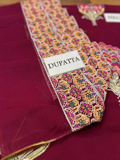 MEERAL CHIFFON WEDDING SUIT  WITH CHIFFON DUPATTA |3PIECE UNSTICHED