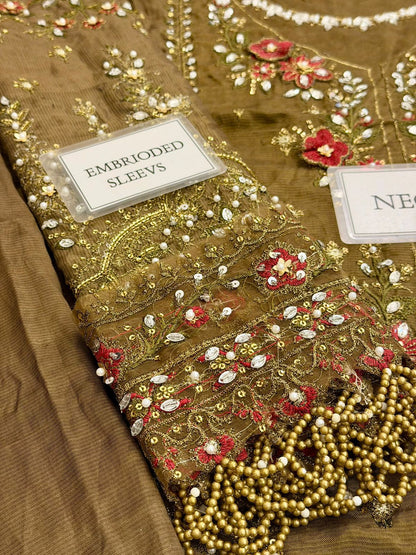 MARIAB SILK WEDDING WITH ORGENZA  DUPATTA |3PIECE UNSTICHED