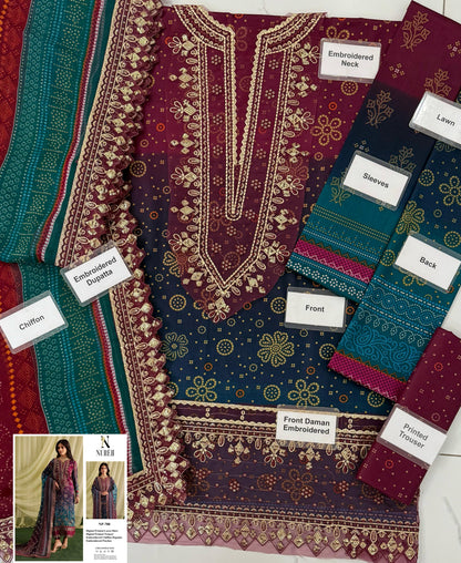 NUREH CHUNRI TIE N DYE WITH CHIFFON  DUPATTA |3PEC UNSTICHED