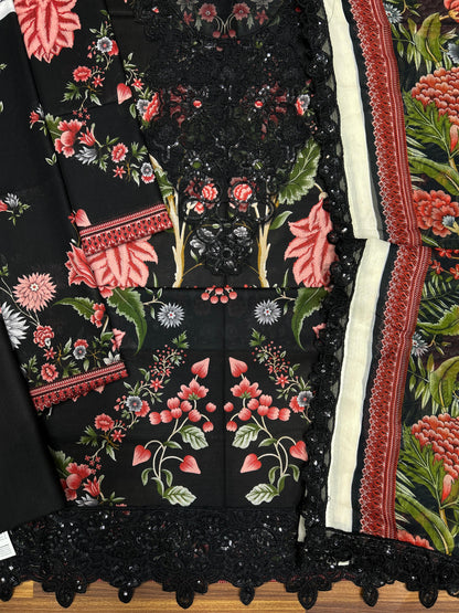 MARIAB B LAWN WITH CHIFFON  DUPATTA |3PEC UNSTICHED