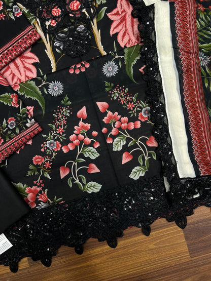 MARIAB B LAWN WITH CHIFFON  DUPATTA |3PEC UNSTICHED