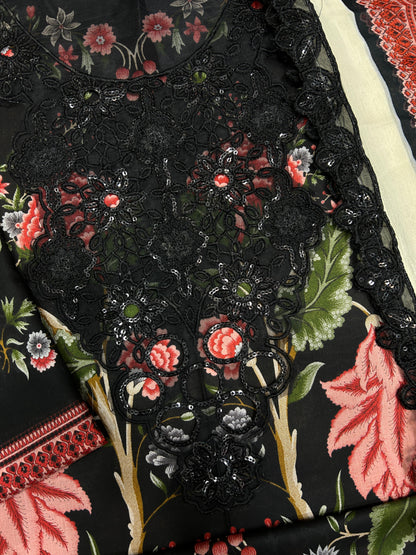 MARIAB B LAWN WITH CHIFFON  DUPATTA |3PEC UNSTICHED