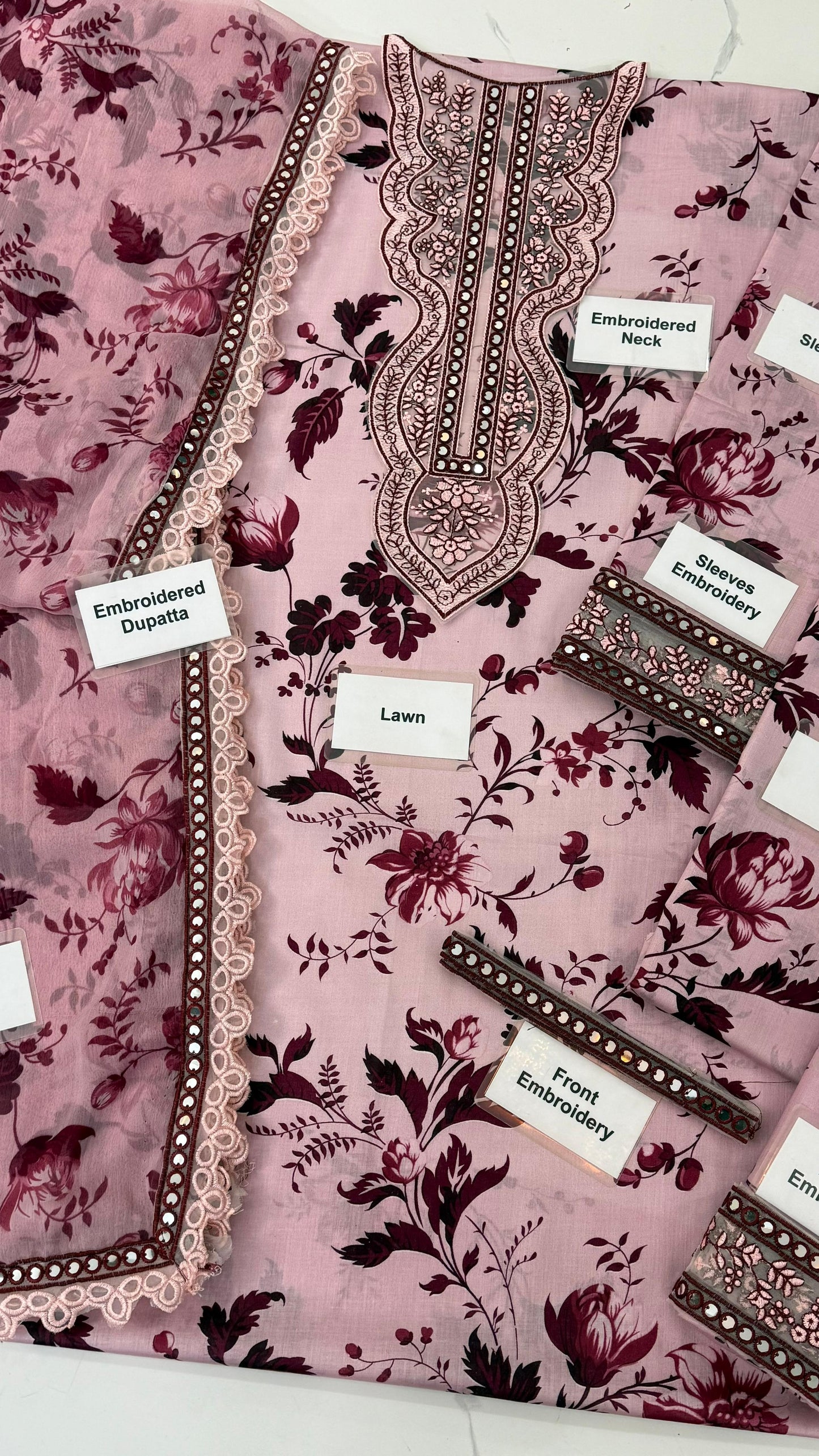Aneelas SOFT PINK Lawn 9MM WITH Chiffon  DUPATTA |3PEC UNsTICHED