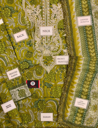 MARIAB LAWN WITH CHIFFON  DUPATTA |3PEC UNsTICHED