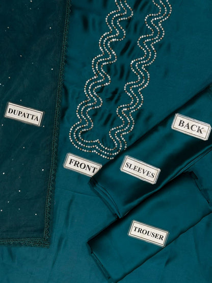 LULUSAR BLUE SILK WITH NET DUPATTA  |3PIECE UNSTICHED