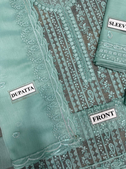 AZURE CHIFFON WITH CHIFFON EMBROIDERD DUPATTA  |3PIECE UNSTICHED