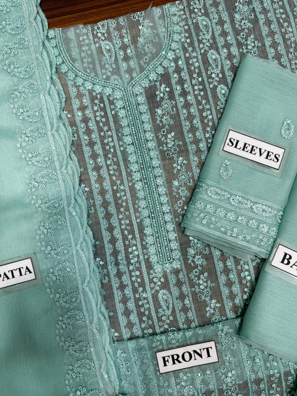 AZURE CHIFFON WITH CHIFFON EMBROIDERD DUPATTA  |3PIECE UNSTICHED