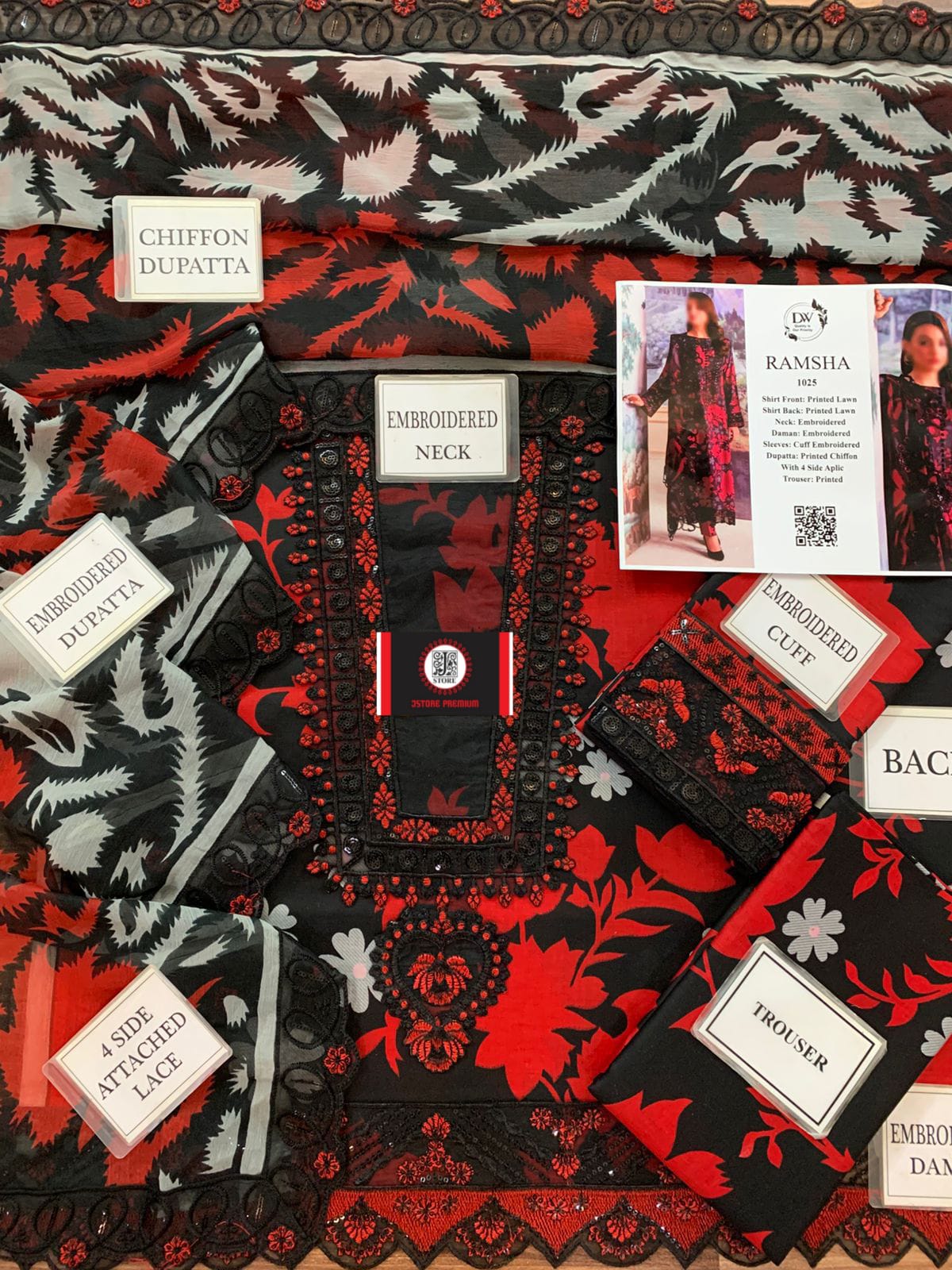 Ramsha Lawn With Chiffon Embroided Dupptta |3Pieces Unstiched