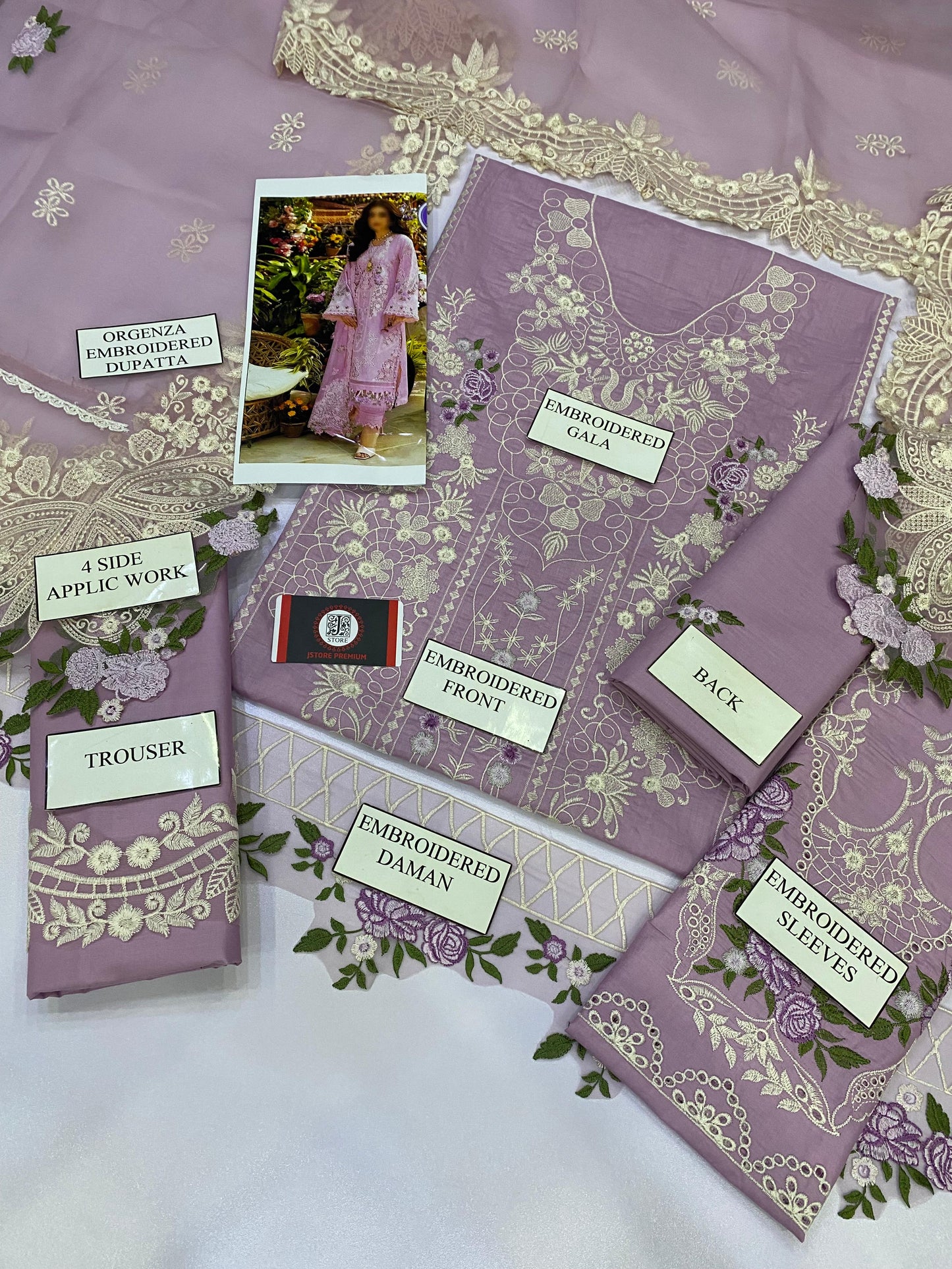 BIN ILYAS COTTON CHIKENKARI ORGENZA DUPATTA  |3PEC UNSTICHED