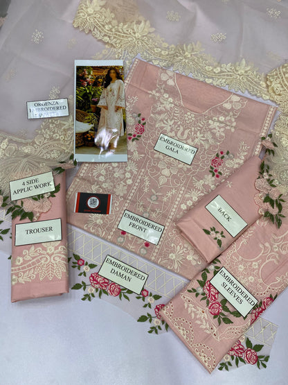 BIN ILYAS COTTON CHIKENKARI ORGENZA DUPATTA  |3PEC UNSTICHED