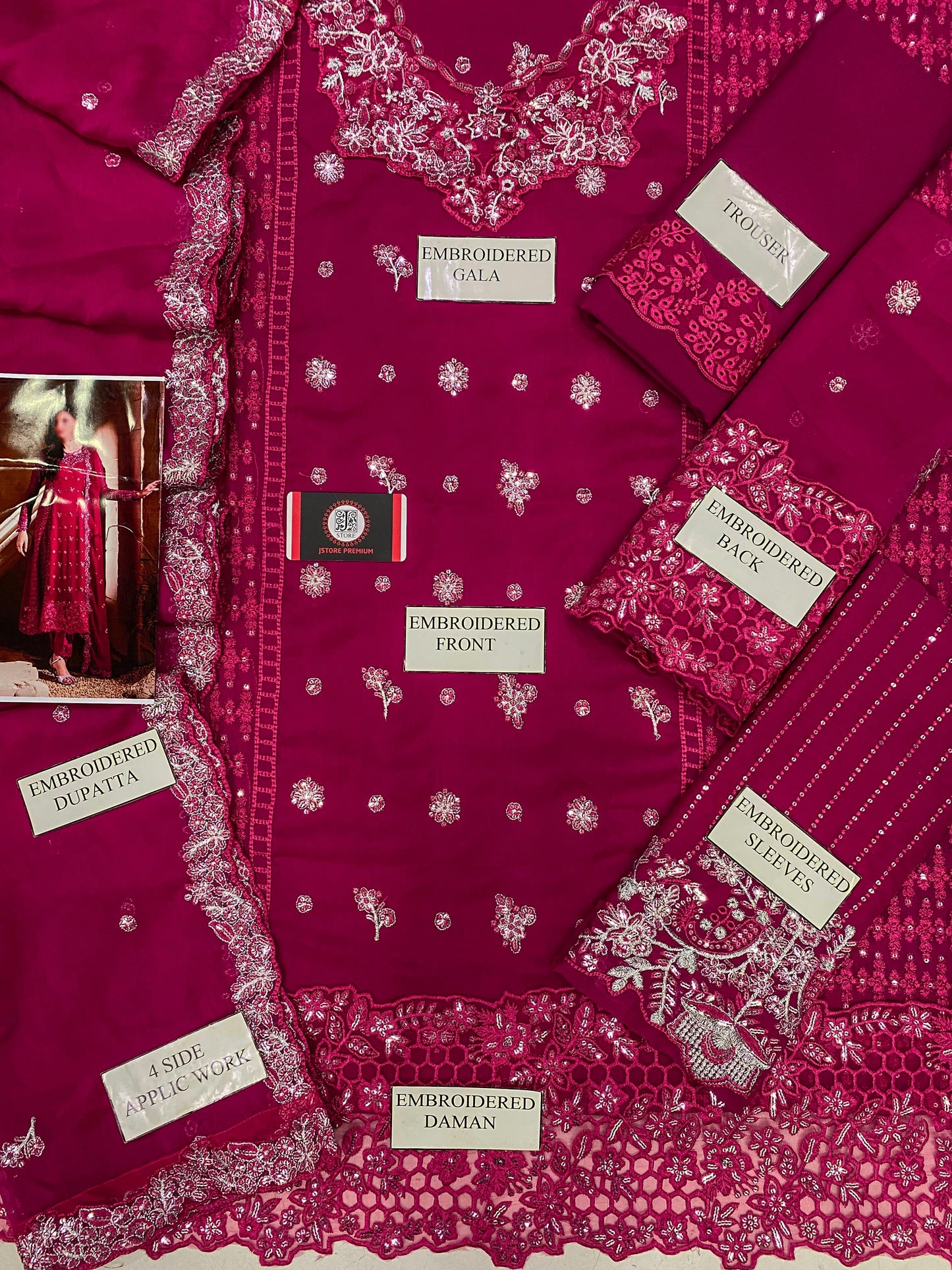 AZURE| FUSCIA PINK PREMIUM CHIFFON  WITH CHIFFON DUPATTA  |3PIECE UNSTICHED
