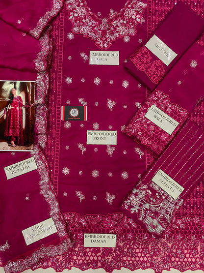 AZURE| FUSCIA PINK PREMIUM CHIFFON  WITH CHIFFON DUPATTA  |3PIECE UNSTICHED