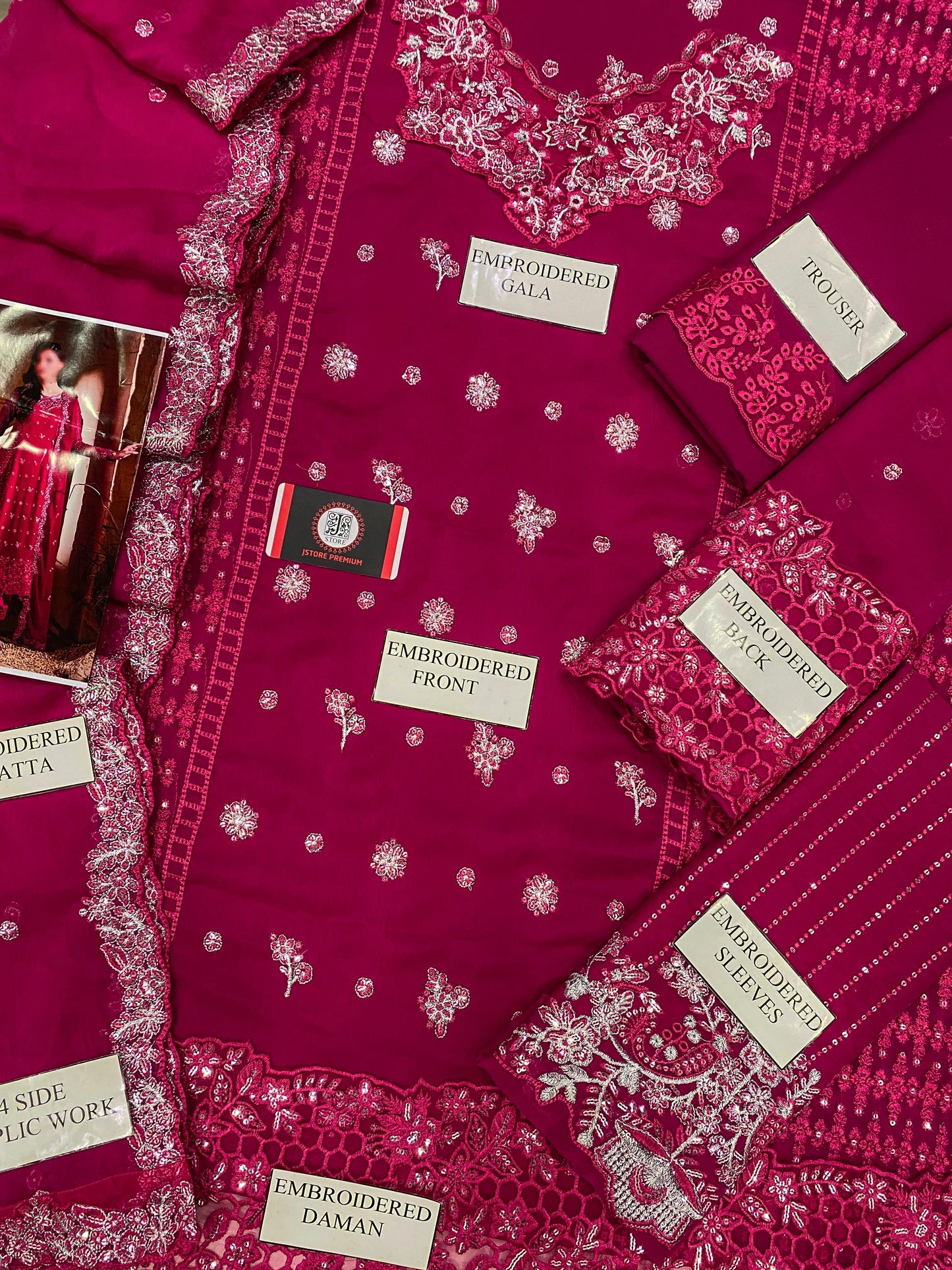 AZURE| FUSCIA PINK PREMIUM CHIFFON  WITH CHIFFON DUPATTA  |3PIECE UNSTICHED