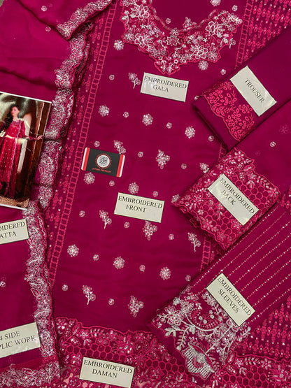 AZURE| FUSCIA PINK PREMIUM CHIFFON  WITH CHIFFON DUPATTA  |3PIECE UNSTICHED