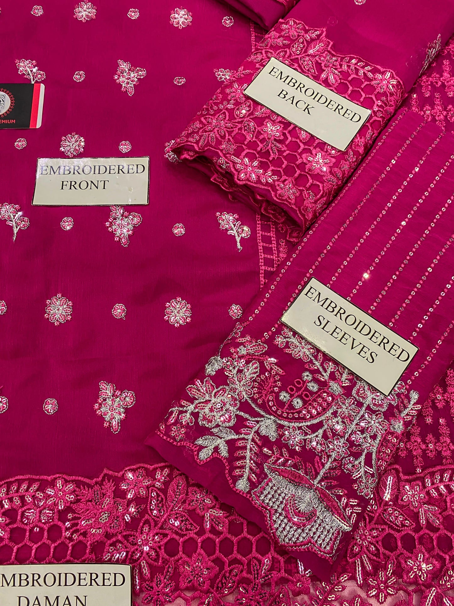 AZURE| FUSCIA PINK PREMIUM CHIFFON  WITH CHIFFON DUPATTA  |3PIECE UNSTICHED