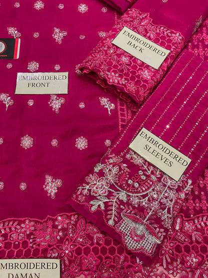 AZURE| FUSCIA PINK PREMIUM CHIFFON  WITH CHIFFON DUPATTA  |3PIECE UNSTICHED