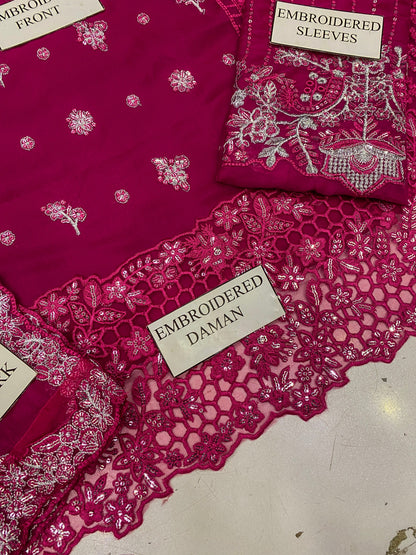 AZURE| FUSCIA PINK PREMIUM CHIFFON  WITH CHIFFON DUPATTA  |3PIECE UNSTICHED