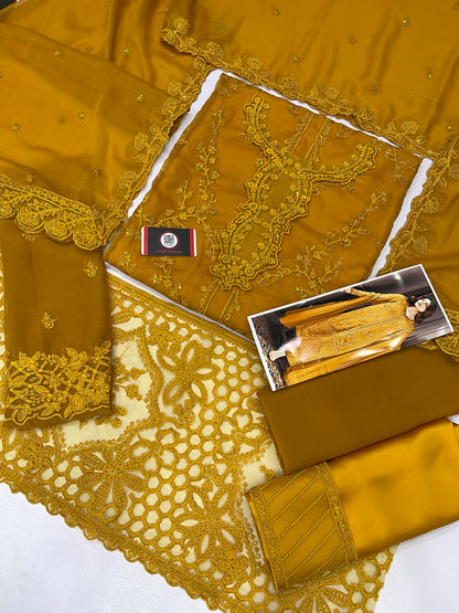 AZURE | MASTARD CHIFFON DRESS PHASE  |3PIECE UNSTICHED