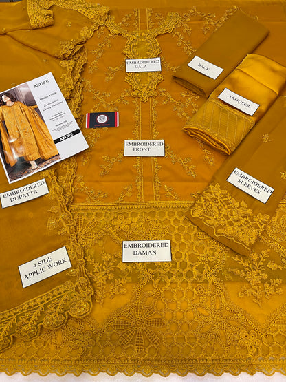 AZURE | MASTARD CHIFFON DRESS PHASE  |3PIECE UNSTICHED