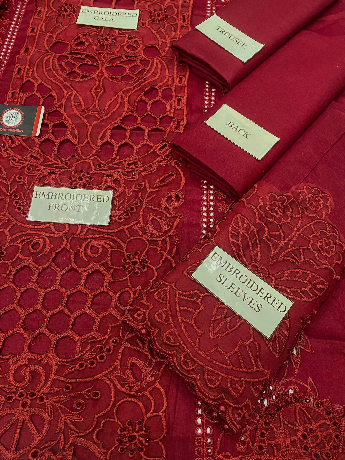 BIN ILYAS| RUBY ROYAL CHIKENKARI WITH ORGENZA EMBROIDED DUPATTA  |3PEC UNsTICHED