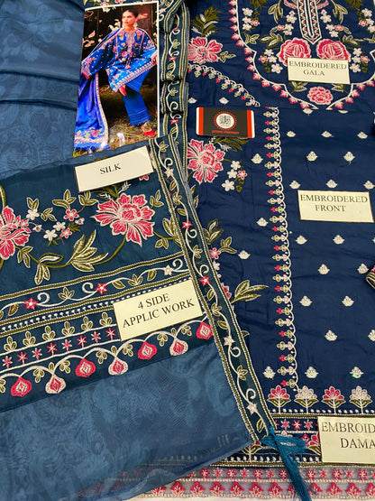 SADAF FAWAD KHAN ROYAL BLUE |LAWN  WITH DIGITAL PRINT SILK DUPATTA  |3PC UNSTICHED