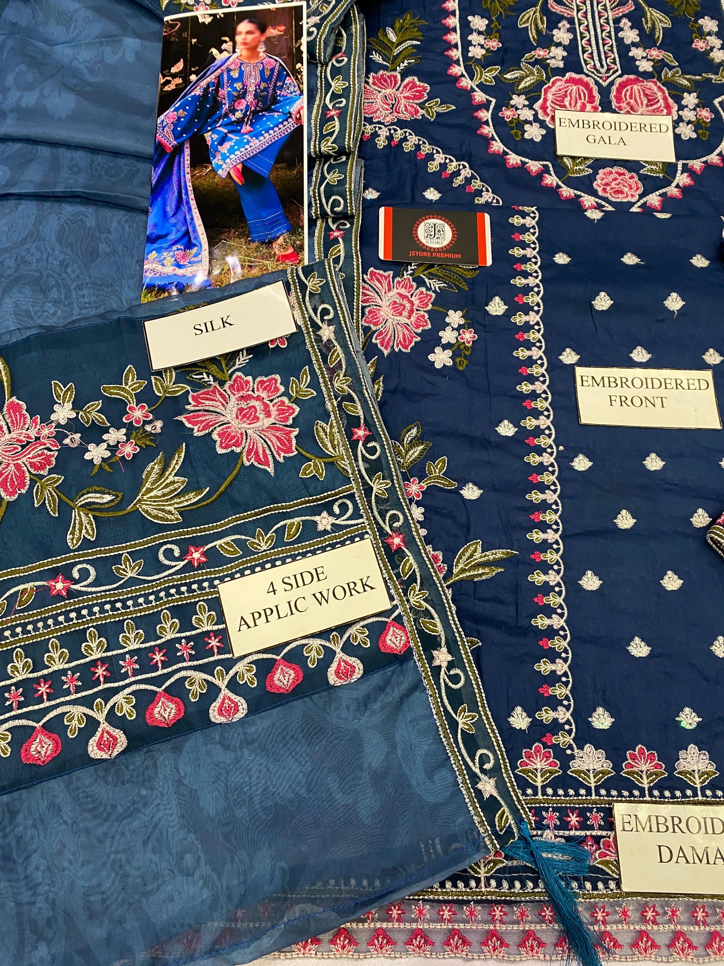 SADAF FAWAD KHAN ROYAL BLUE |LAWN  WITH DIGITAL PRINT SILK DUPATTA  |3PC UNSTICHED