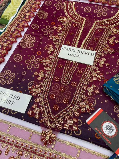 NOOR E TEHZEEB | CHUNRI LAWN  WITH CHIFFON DUPATTA  |3PC UNSTICHED