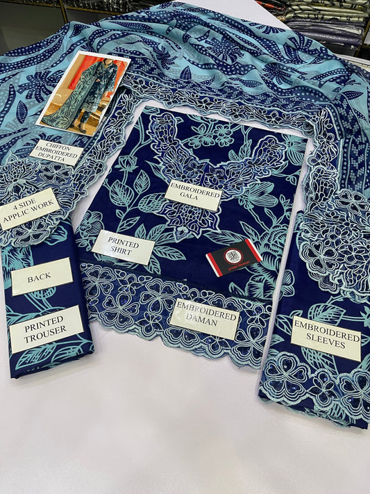 NUREH E BAHAR |LAWN  EMBROIDED CHIFFON DUPATTA  |3PC UNSTICHED