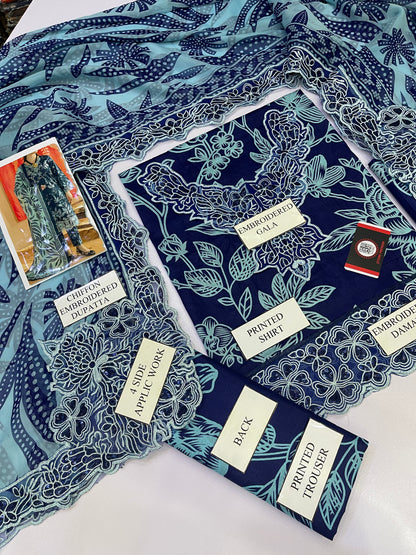 NUREH E BAHAR |LAWN  EMBROIDED CHIFFON DUPATTA  |3PC UNSTICHED