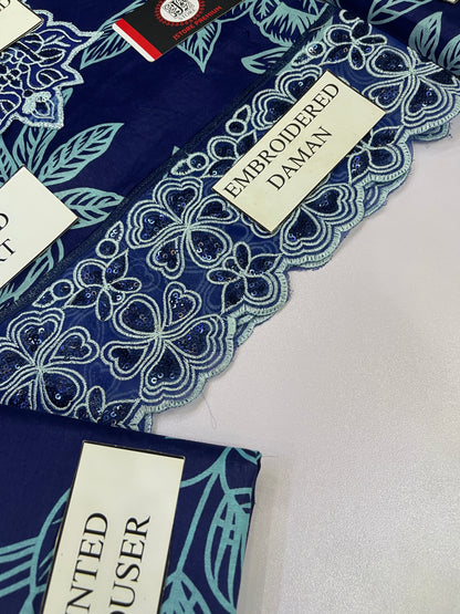 NUREH E BAHAR |LAWN  EMBROIDED CHIFFON DUPATTA  |3PC UNSTICHED