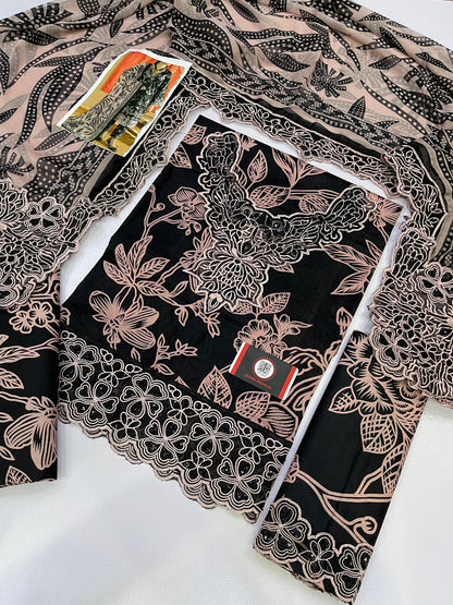 NUREH E BAHAR |LAWN  EMBROIDED CHIFFON DUPATTA  |3PC UNSTICHED