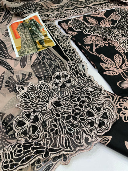 NUREH E BAHAR |LAWN  EMBROIDED CHIFFON DUPATTA  |3PC UNSTICHED