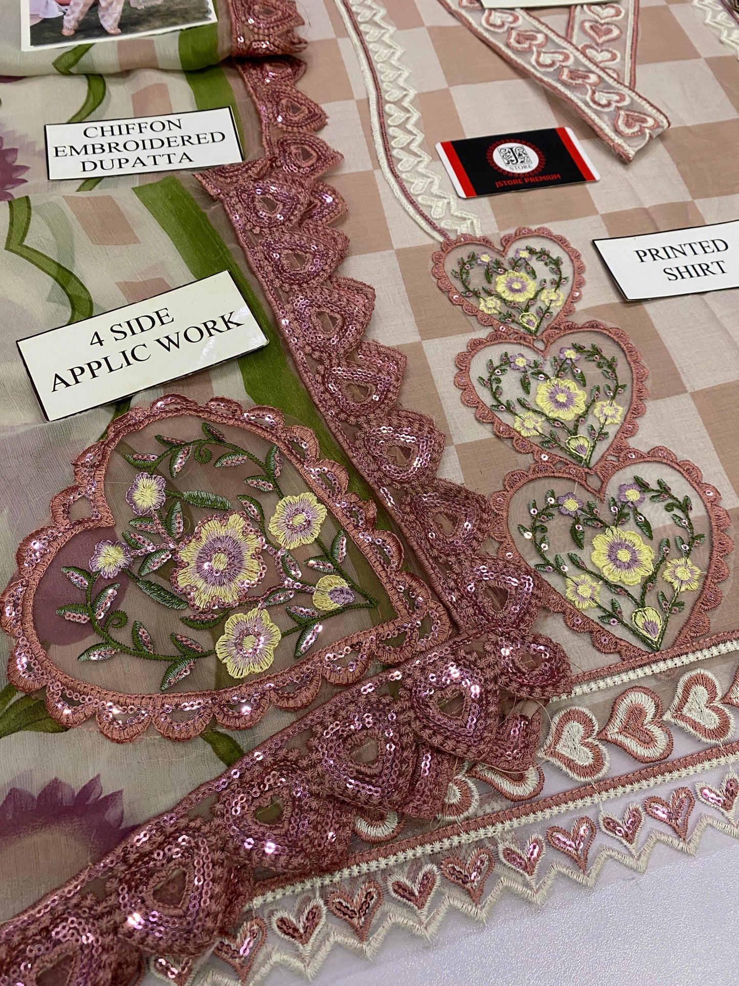 MARIAB BROWN HEART |PRINTED LAWN WITH CHIFFON  DUPATTA  |3PC UNSTICHED