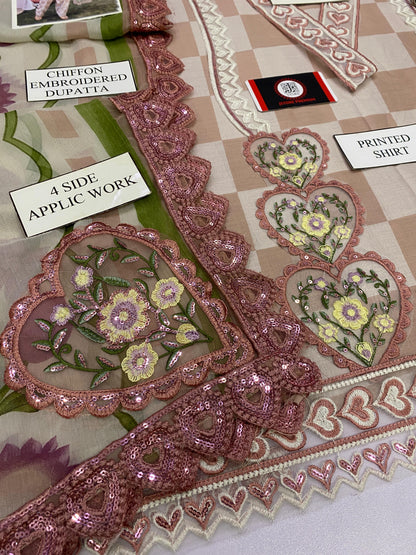 MARIAB BROWN HEART |PRINTED LAWN WITH CHIFFON  DUPATTA  |3PC UNSTICHED