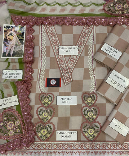 MARIAB BROWN HEART |PRINTED LAWN WITH CHIFFON  DUPATTA  |3PC UNSTICHED