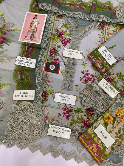 MARIAB GULROSE |PRINTED LAWN WITH CHIFFON  DUPATTA  |3PC UNSTICHED