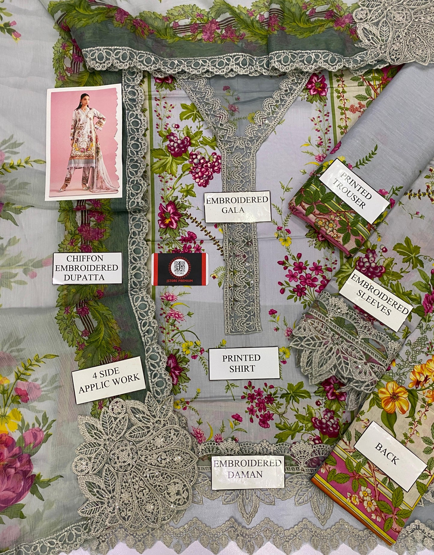 MARIAB GULROSE |PRINTED LAWN WITH CHIFFON  DUPATTA  |3PC UNSTICHED