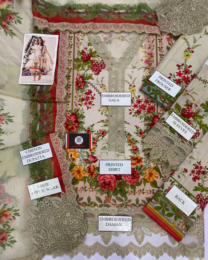 MARIAB GULROSE B |PRINTED LAWN WITH CHIFFON  DUPATTA  |3PC UNSTICHED
