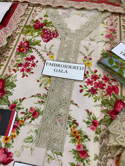 MARIAB GULROSE B |PRINTED LAWN WITH CHIFFON  DUPATTA  |3PC UNSTICHED