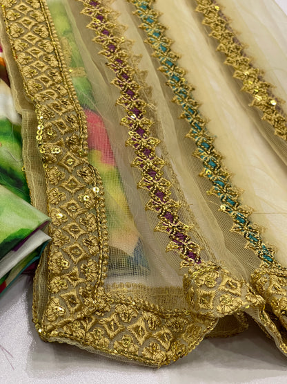 Jazmine | Multi Shade With Heavy Embroidered Net Dupatta | 3pec Unstiched