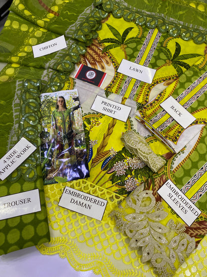 MARIAB TULIP |PRINTED LAWN WITH CHIFFON BORDER  DUPATTA  |3PC UNSTICHED