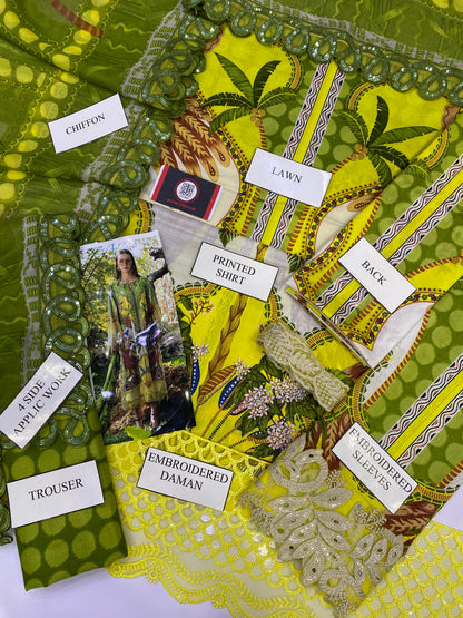 MARIAB TULIP |PRINTED LAWN WITH CHIFFON BORDER  DUPATTA  |3PC UNSTICHED