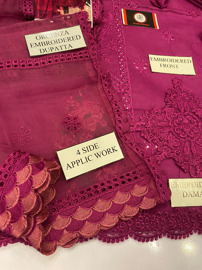 MARIAB FESTIVE MEHAL |CHIKENKARI LAWN | 3PC UNSTICHED