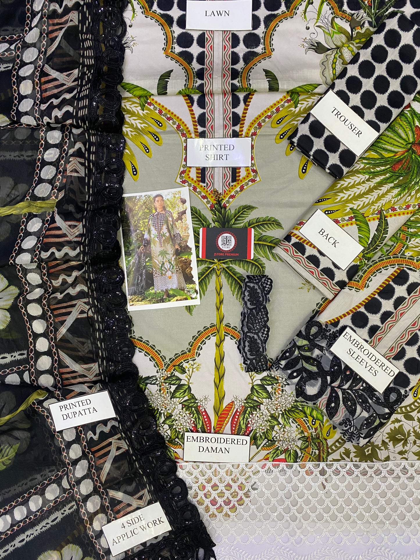 MARIAB BLACK TULIP |PRINTED LAWN WITH CHIFFON BORDER DUPATTA |3PC UNSTICHED