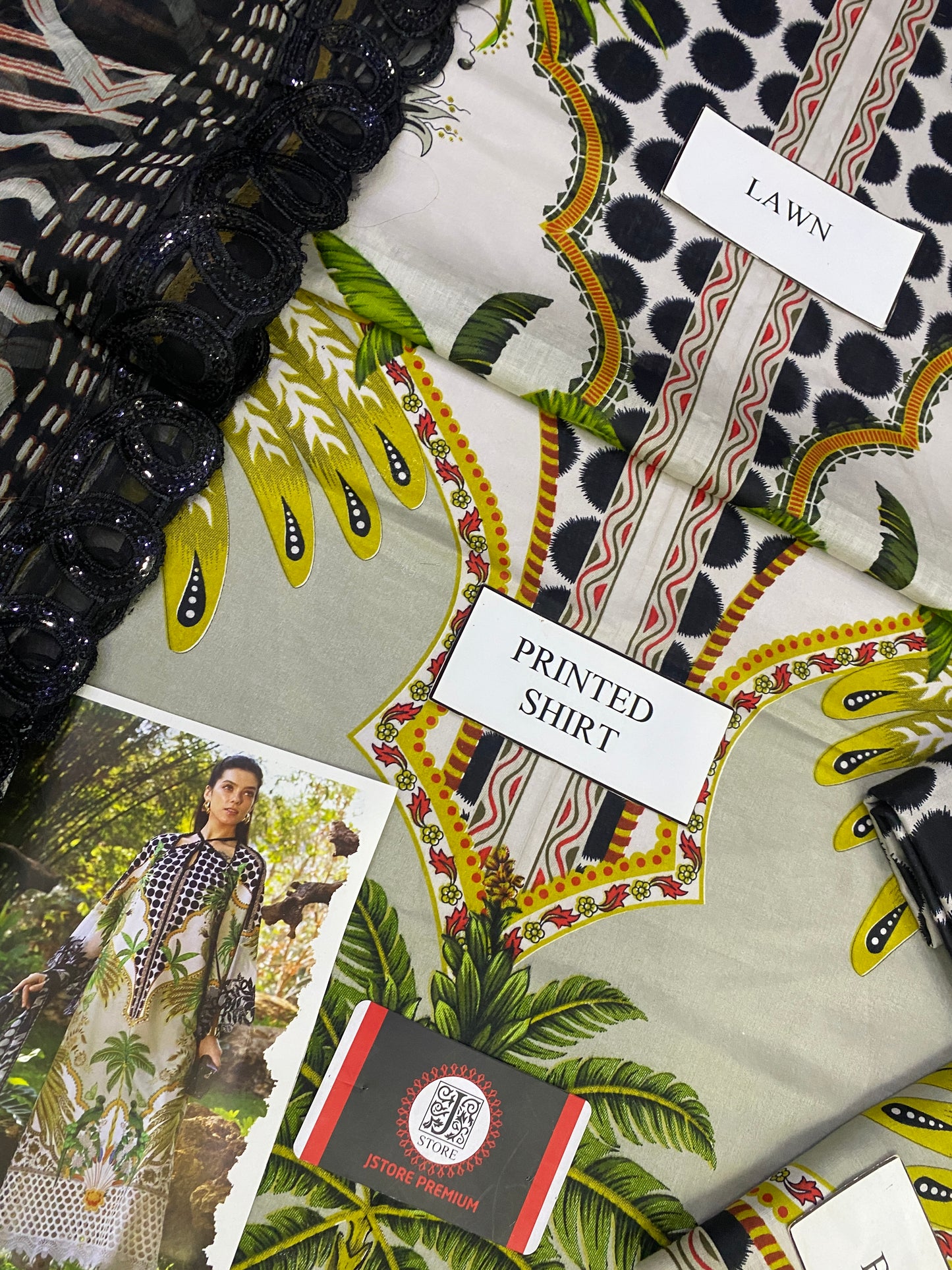 MARIAB BLACK TULIP |PRINTED LAWN WITH CHIFFON BORDER DUPATTA |3PC UNSTICHED