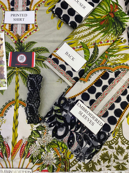 MARIAB BLACK TULIP |PRINTED LAWN WITH CHIFFON BORDER DUPATTA |3PC UNSTICHED